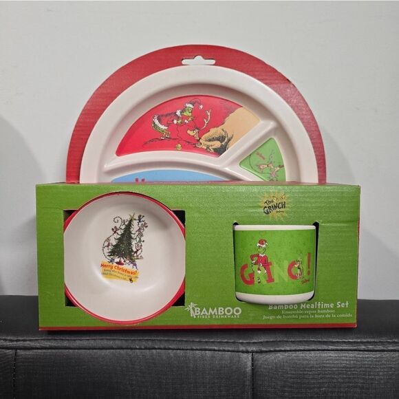 New The Grinch Stole Christmas Kids Mealtime Serving Set, 3pc - Picture 1 of 5
